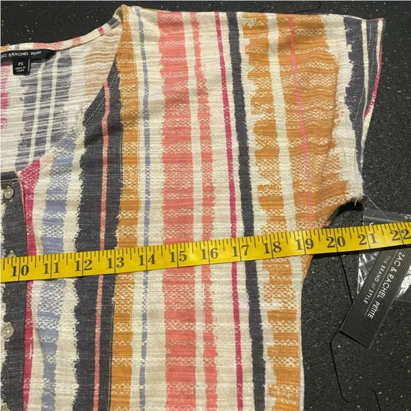 NWT Zac & Rachel Button-Down Stripe  Roll Tab Sleeve Tie Front Top Blouse Sz PS - Picture 4 of 9